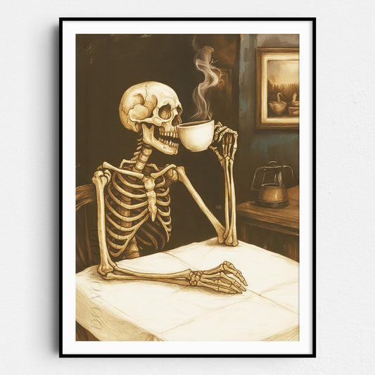 Skeleton Reading The Newspaper With A Coffee