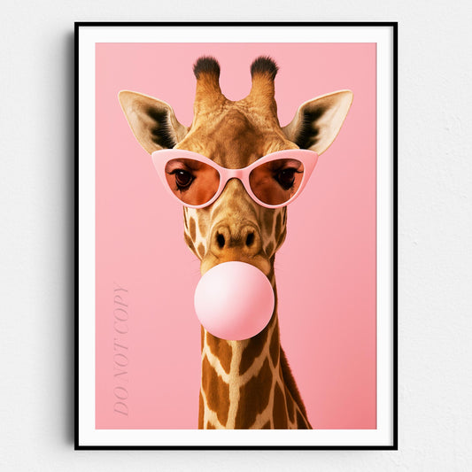 Giraffe Pink Sunglasses Blowing Bubble Gum