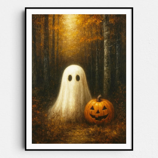 Ghost With A Pumpkin In The Forest