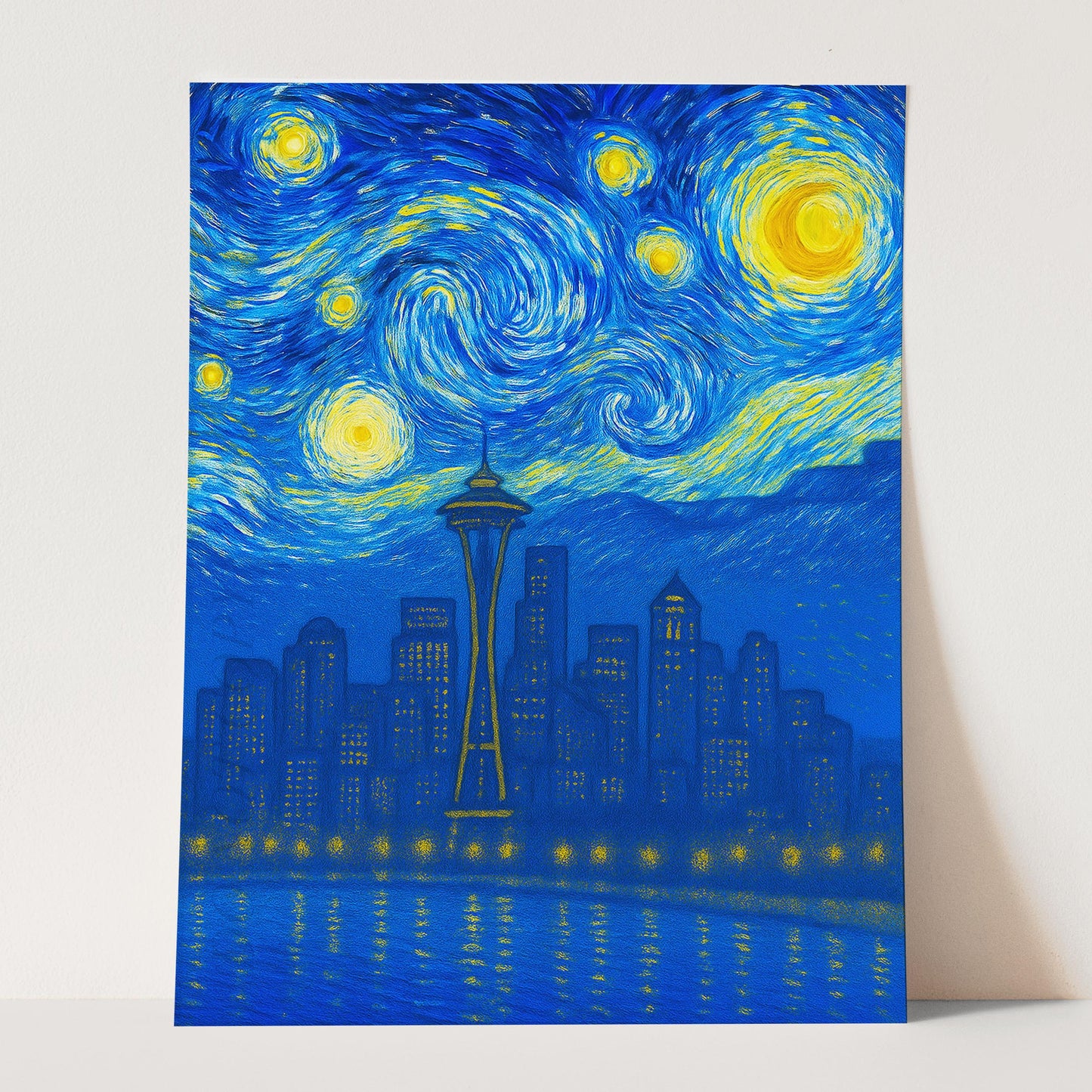 Seattle City Skyline As Van Gogh Starry Night