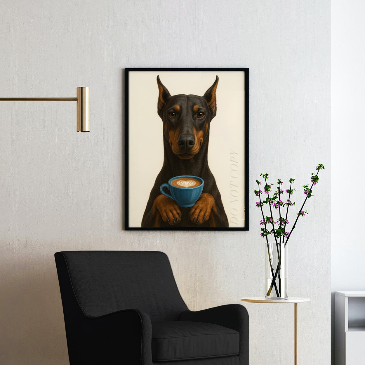 Dobermann With Latte Of Love