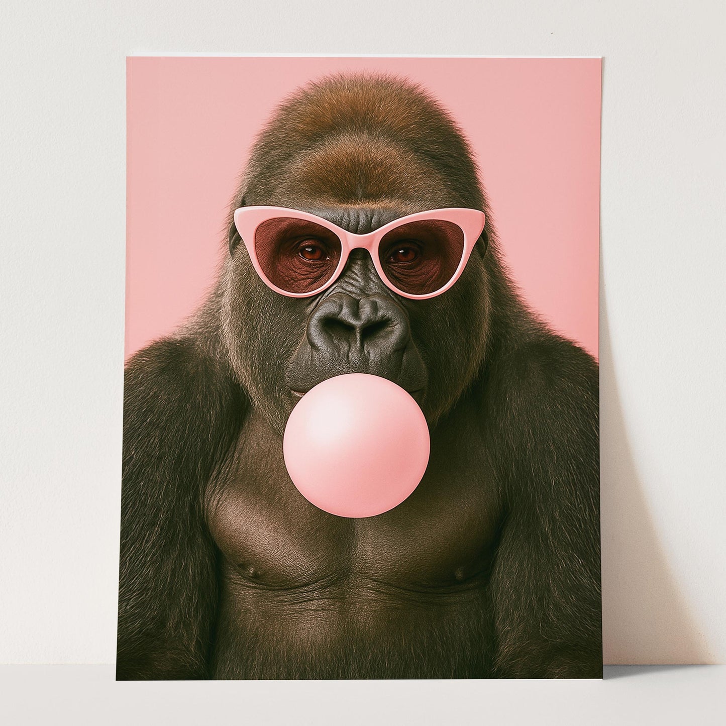 Gorilla Pink Sunglasses Blowing Bubble Gum