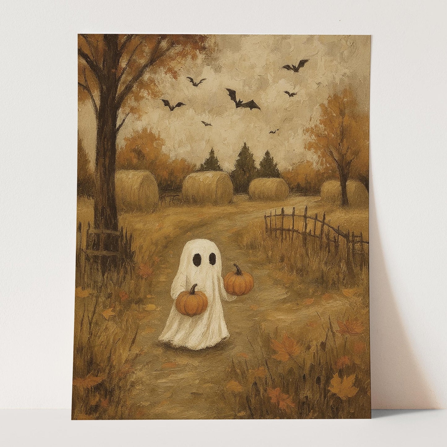 Ghost In Autumn Field With Pumpkins