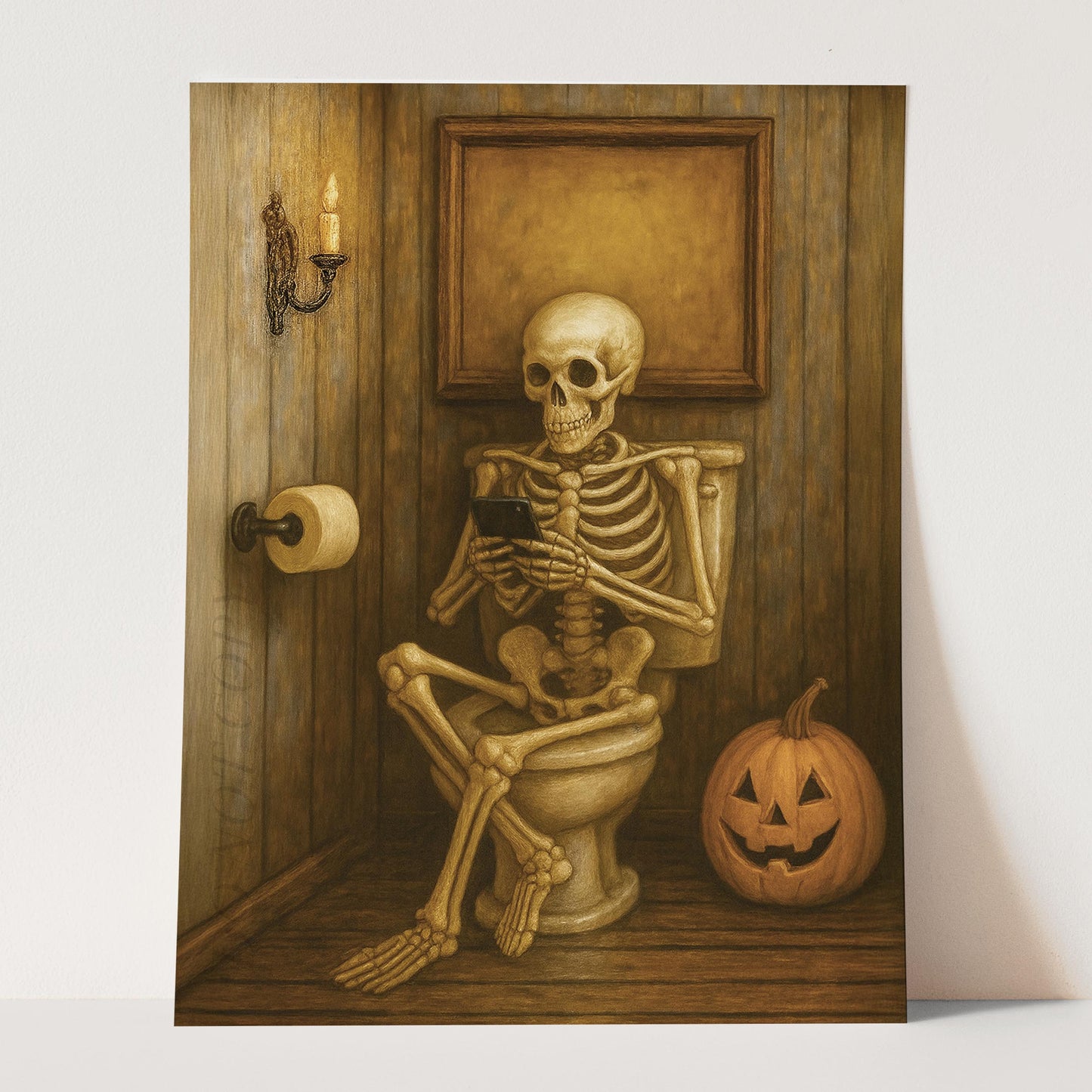 Skeleton On The Phone On The Toilet