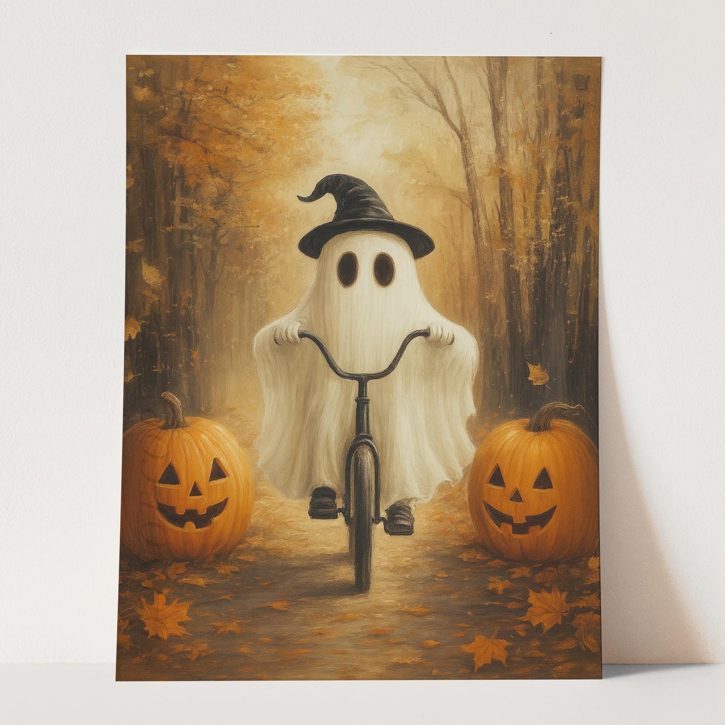 Ghost Riding A Bicycle With Pumpkins