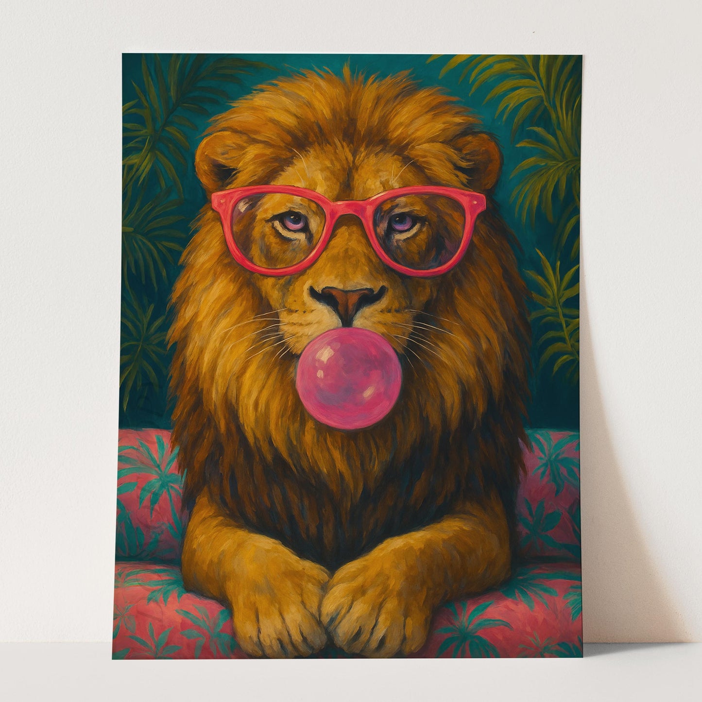 Lion Pink Sunglasses Blowing Bubble Gum