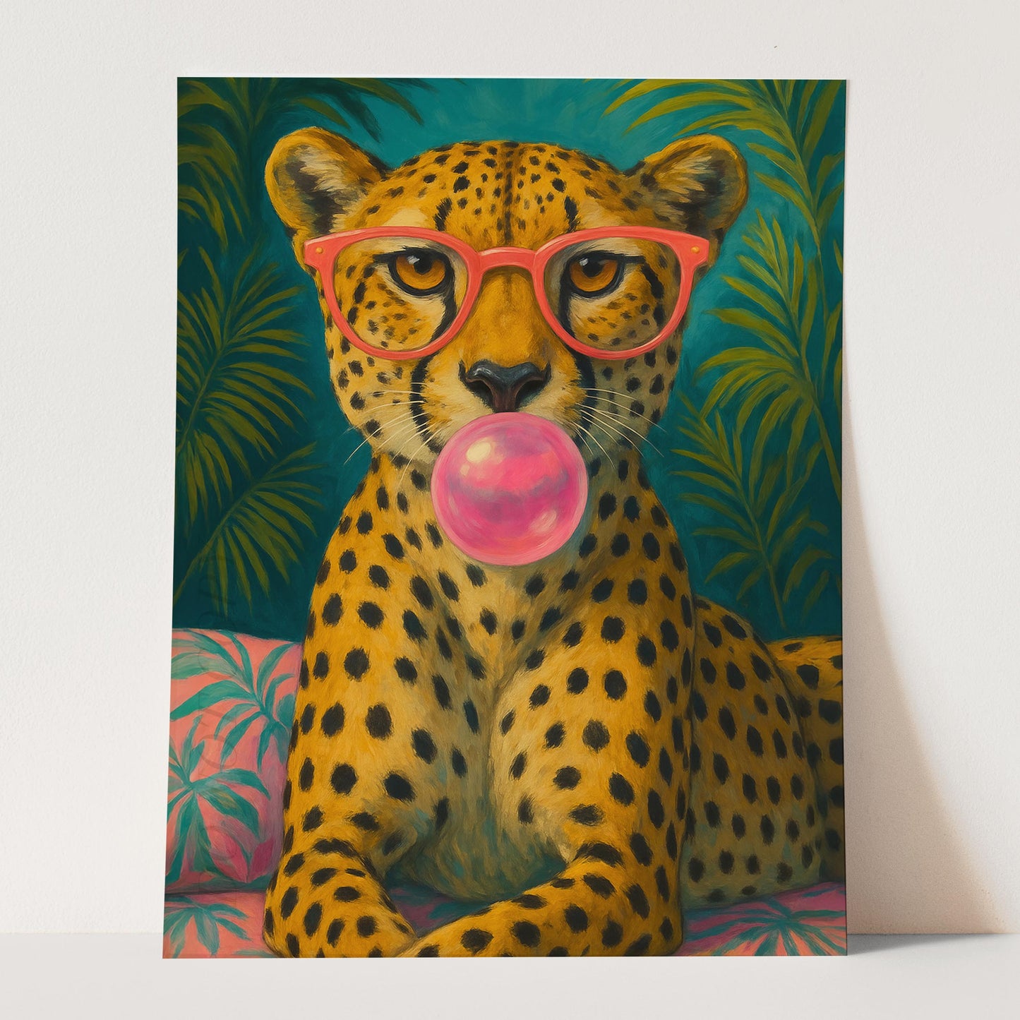 Cheetah Pink Sunglasses Blowing Bubble Gum