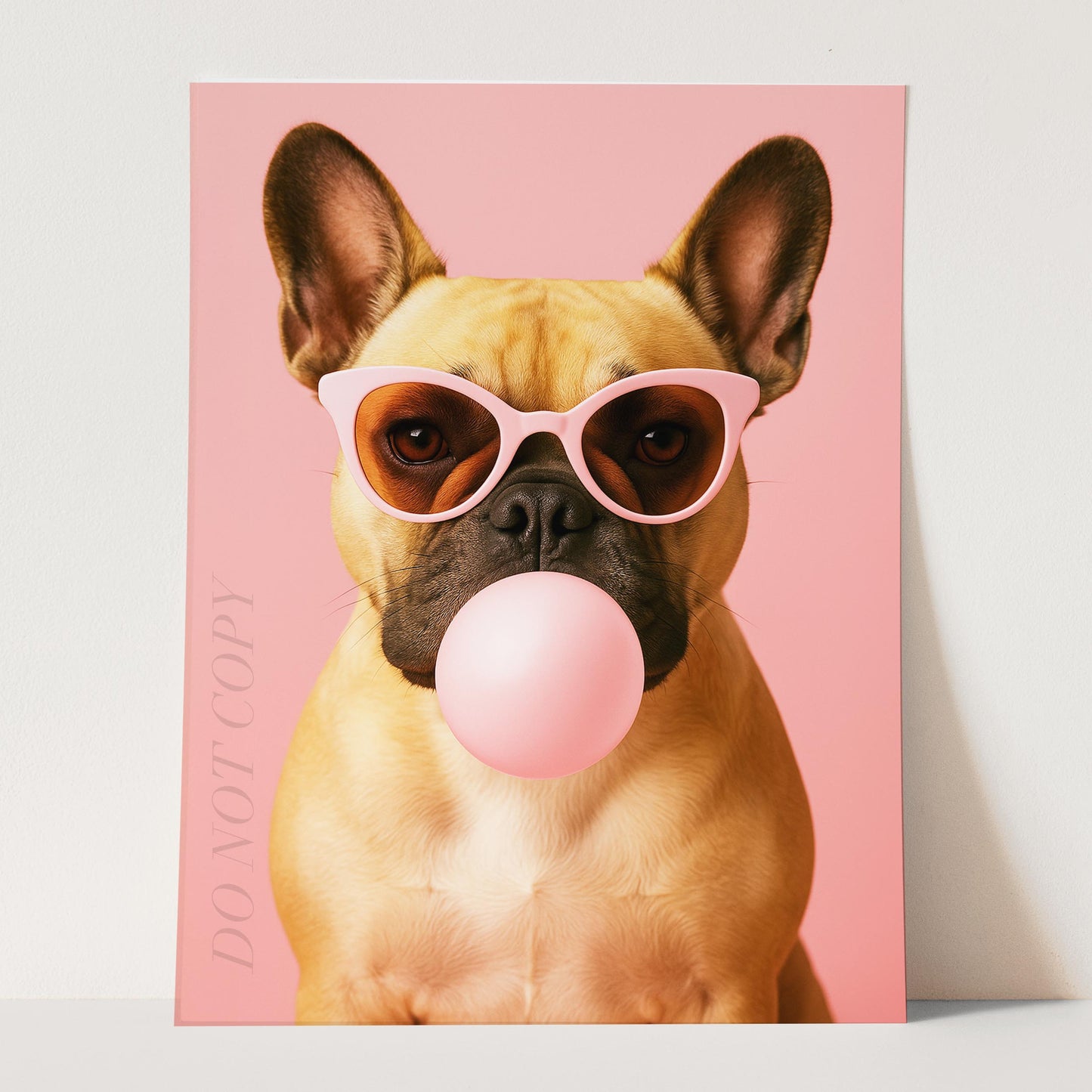 French Bulldog Pink Sunglasses Blowing Bubble Gum