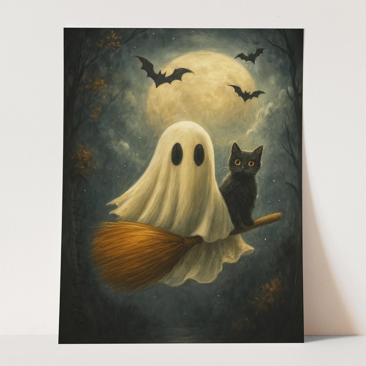 Ghost And Black Cat On A Broomstick