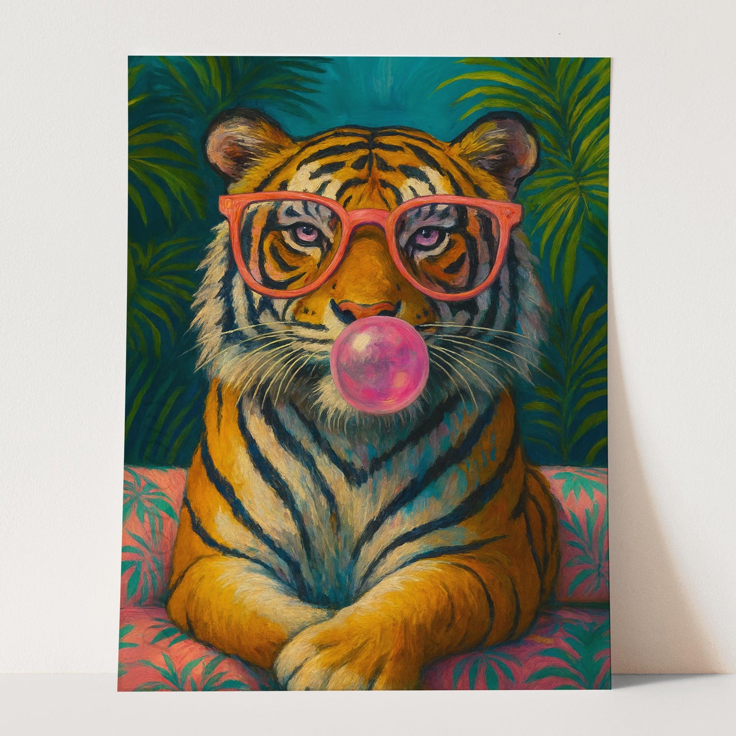 Tiger Pink Sunglasses Blowing Bubble Gum