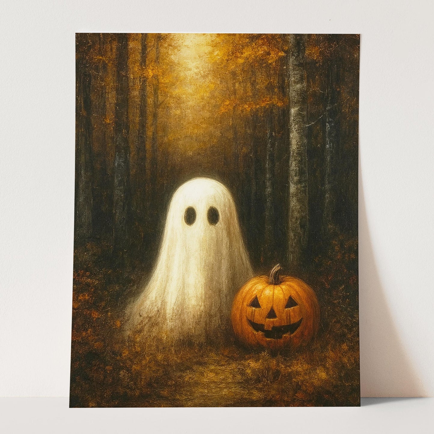 Ghost With A Pumpkin In The Forest