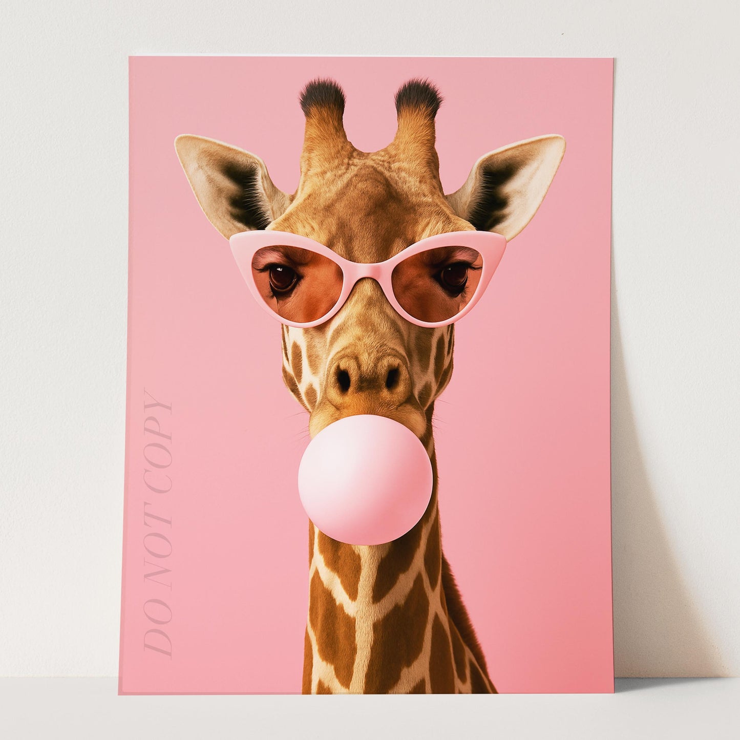 Giraffe Pink Sunglasses Blowing Bubble Gum