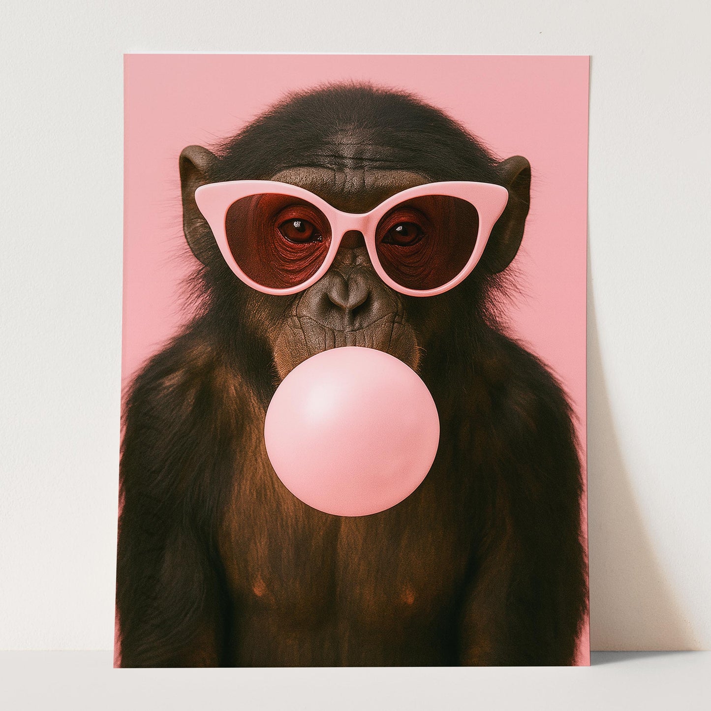 Monkey With Sunglasses Blowing Pink Bubble Gum