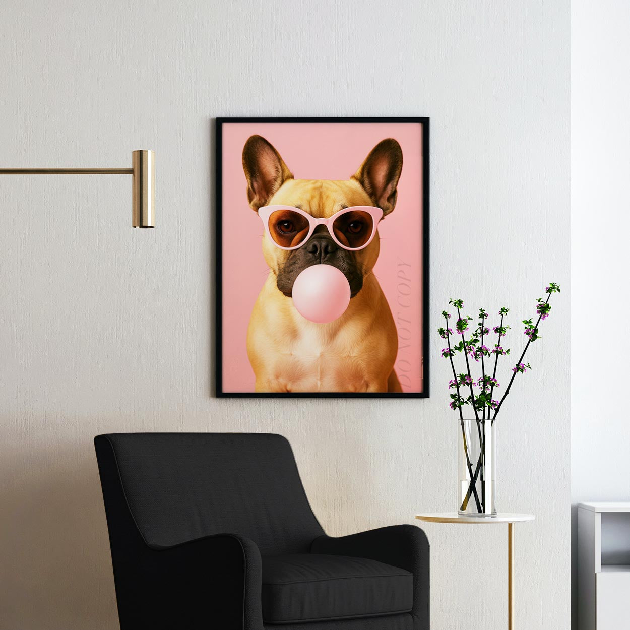 French Bulldog Pink Sunglasses Blowing Bubble Gum