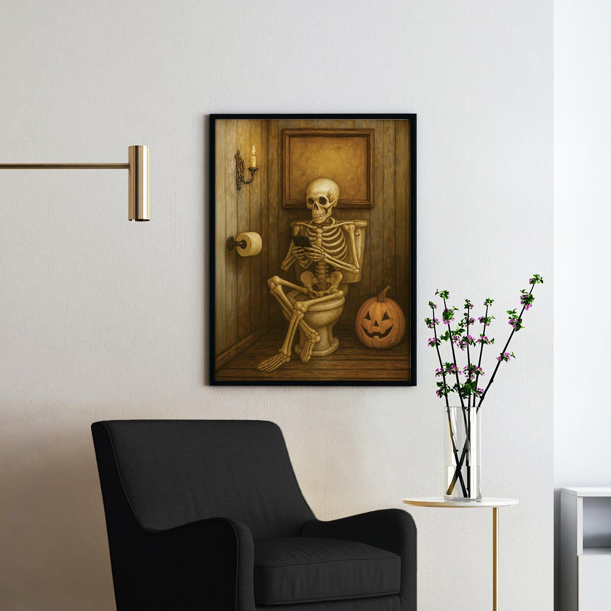Skeleton On The Phone On The Toilet