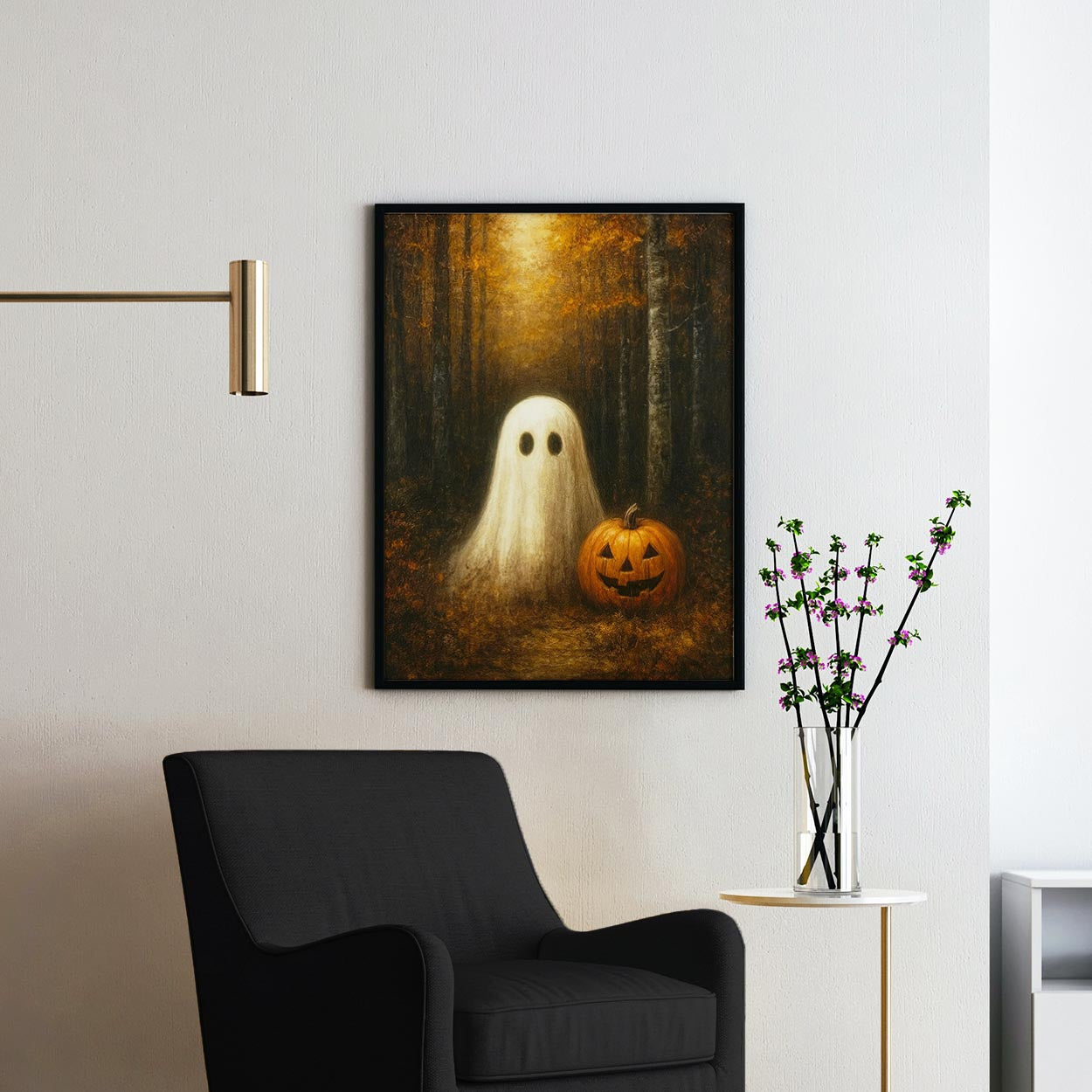 Ghost With A Pumpkin In The Forest
