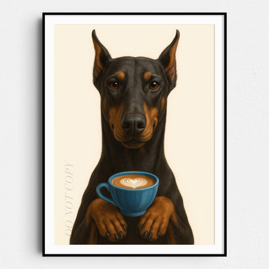 Dobermann With Latte Of Love