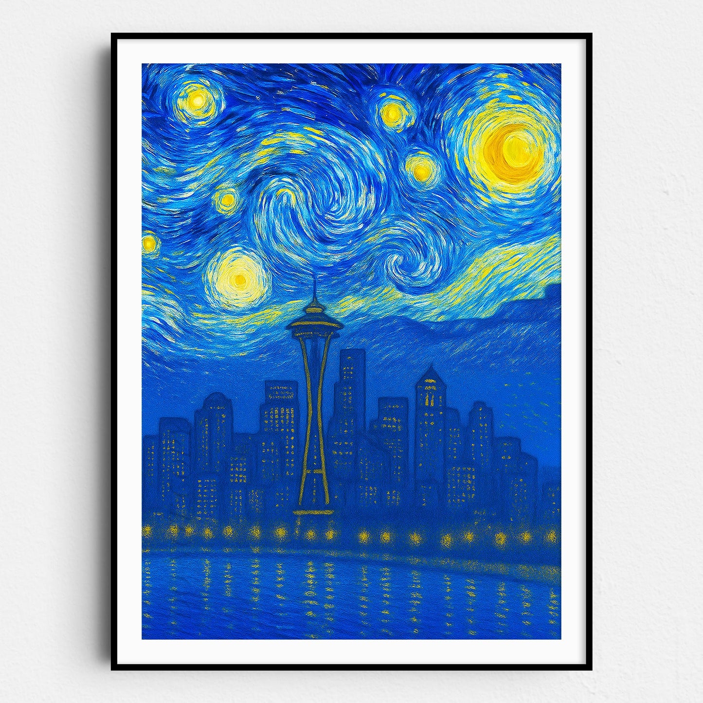 Seattle City Skyline As Van Gogh Starry Night
