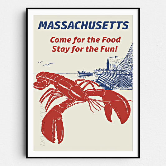 Massachusetts Lobster Seafood Cape Cod Kitchen Vintage Travel Poster