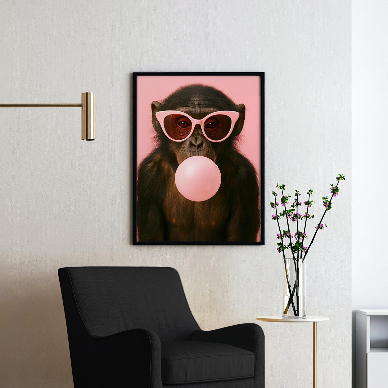 Monkey With Sunglasses Blowing Pink Bubble Gum