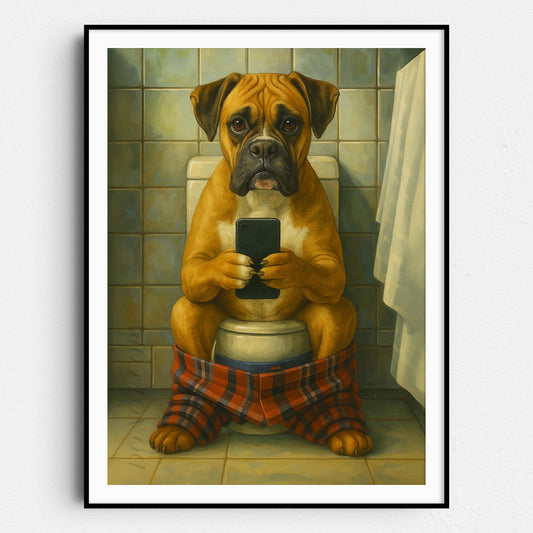 Boxer On The Toilet On The Phone