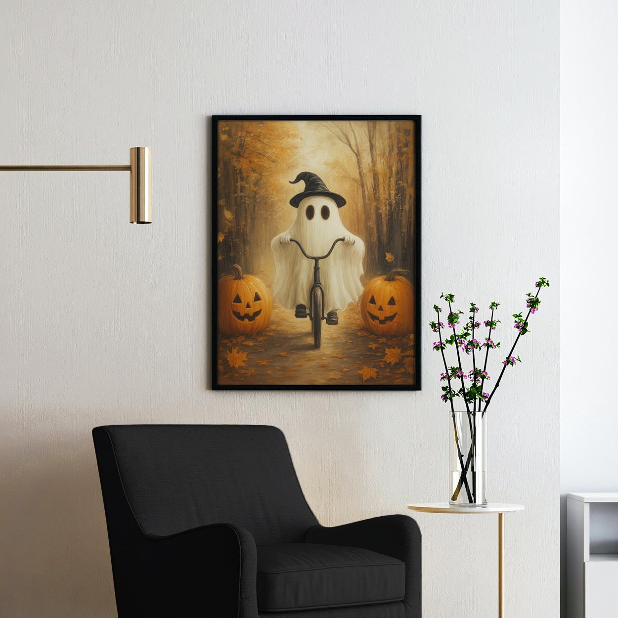 Ghost Riding A Bicycle With Pumpkins