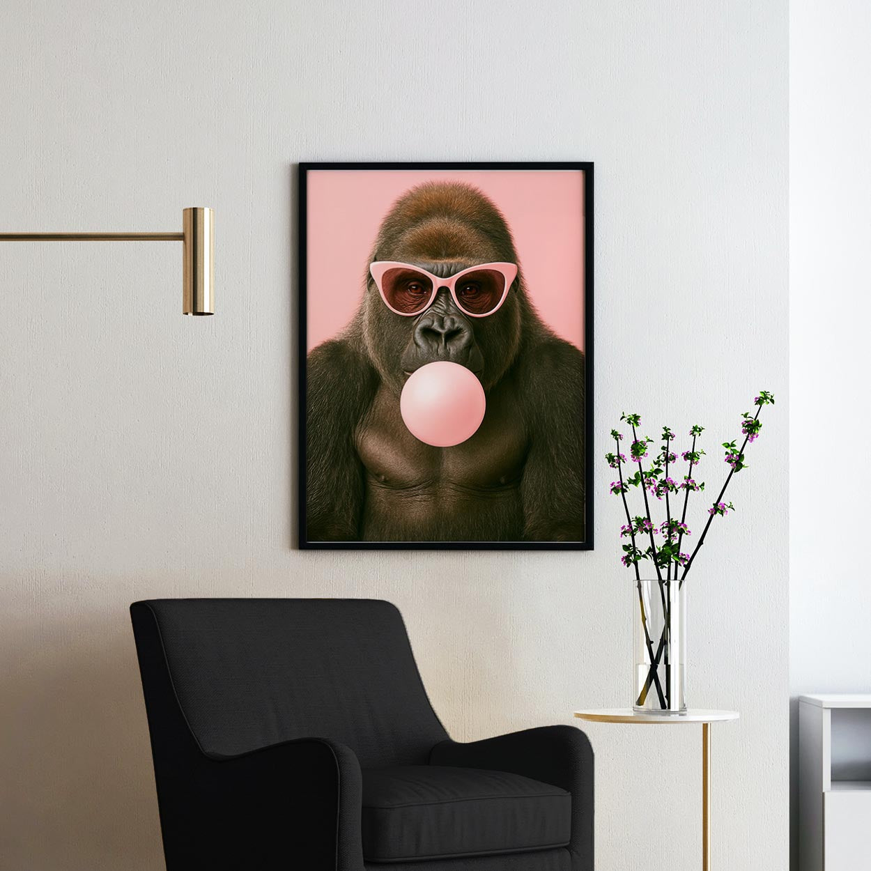 Gorilla Pink Sunglasses Blowing Bubble Gum