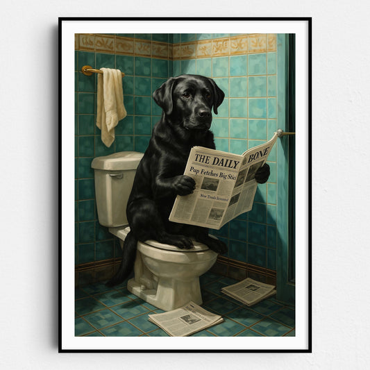 Black Lab On The Toilet Reading The Newspaper