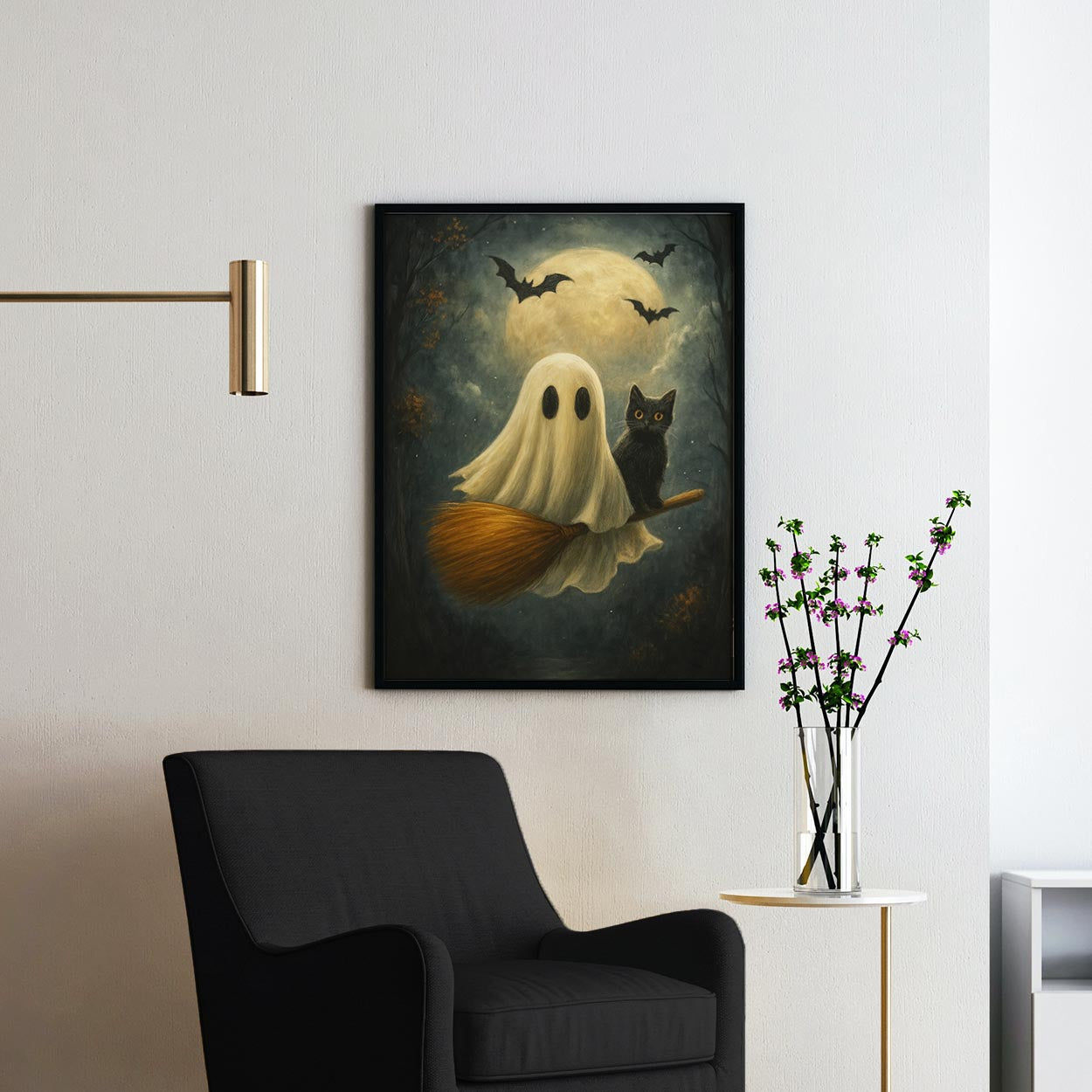 Ghost And Black Cat On A Broomstick