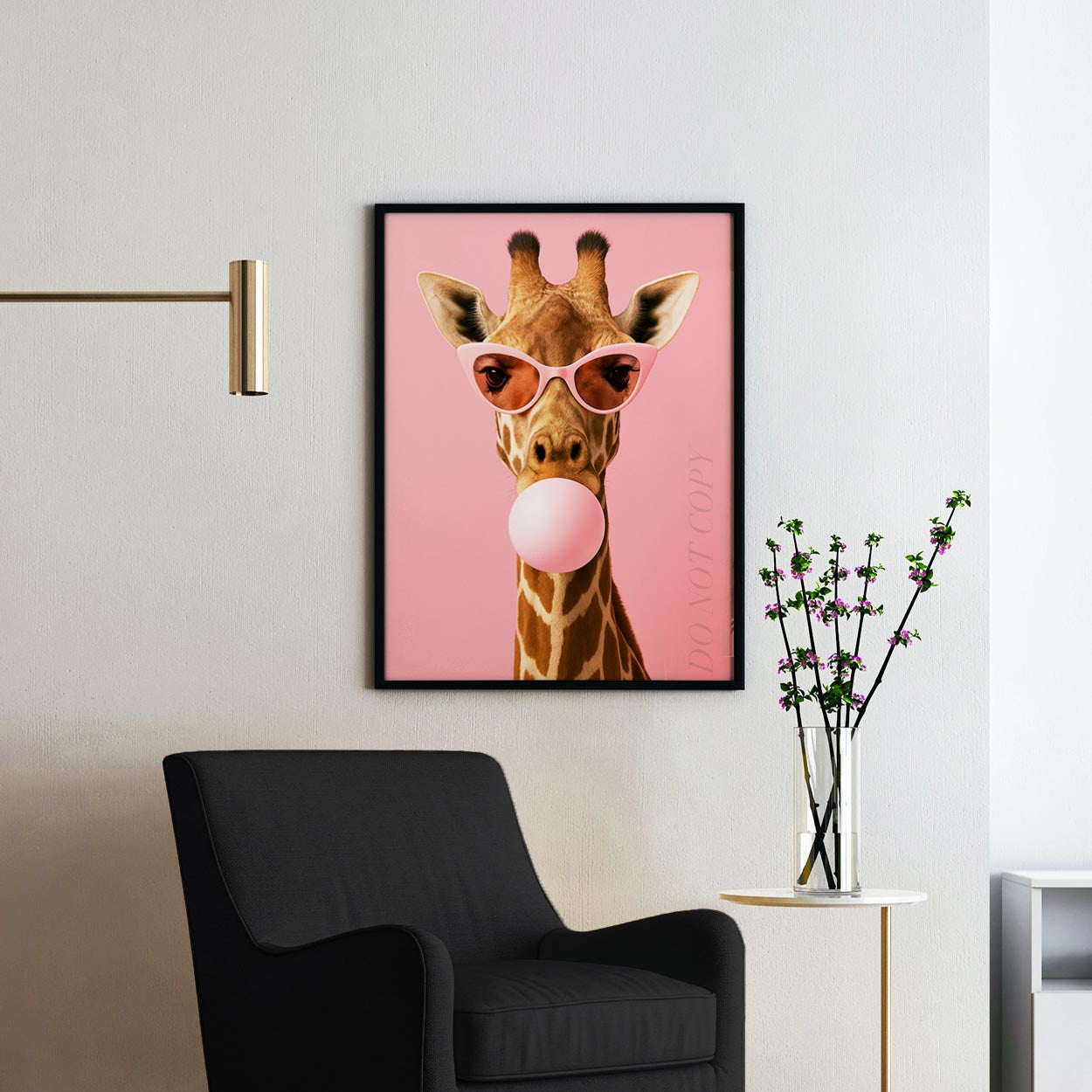 Giraffe Pink Sunglasses Blowing Bubble Gum