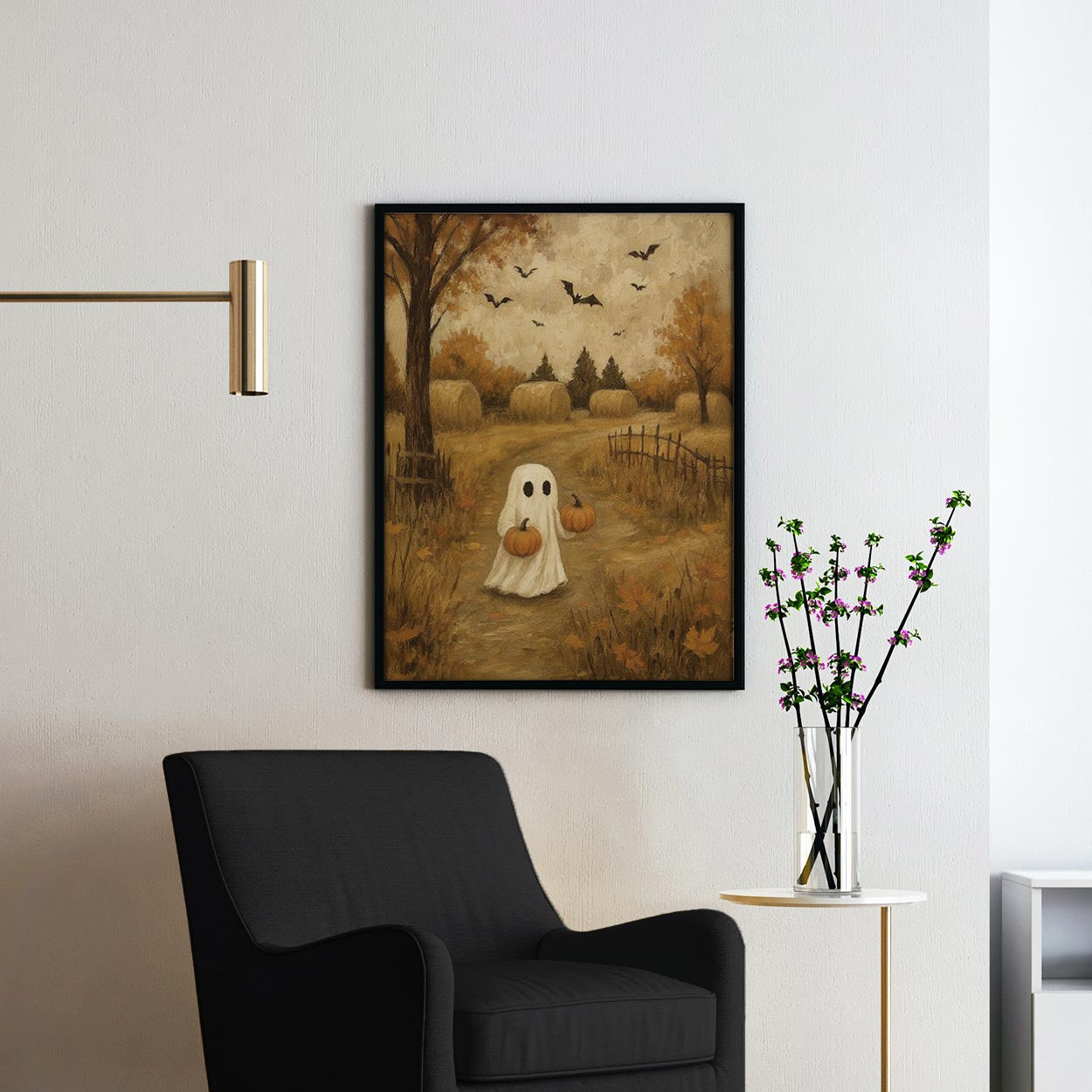 Ghost In Autumn Field With Pumpkins