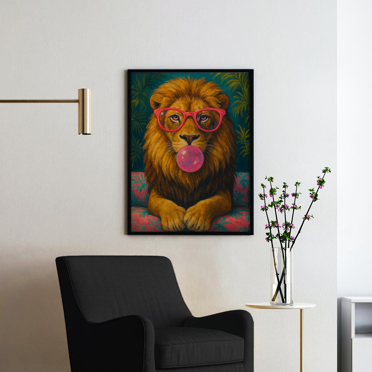 Lion Pink Sunglasses Blowing Bubble Gum