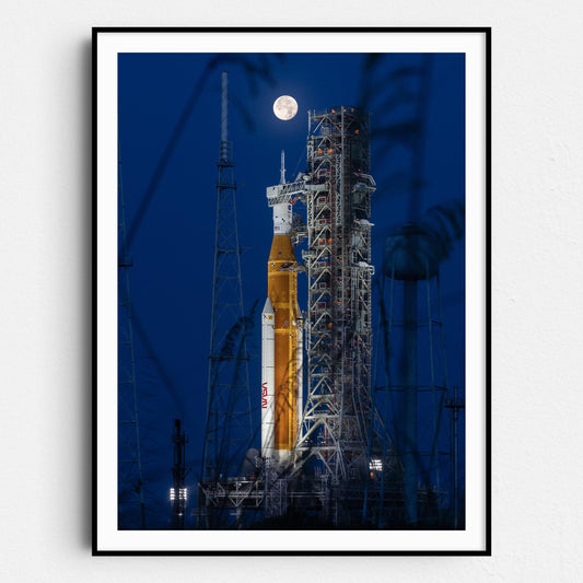 Artemis I Space Launch Over Moon