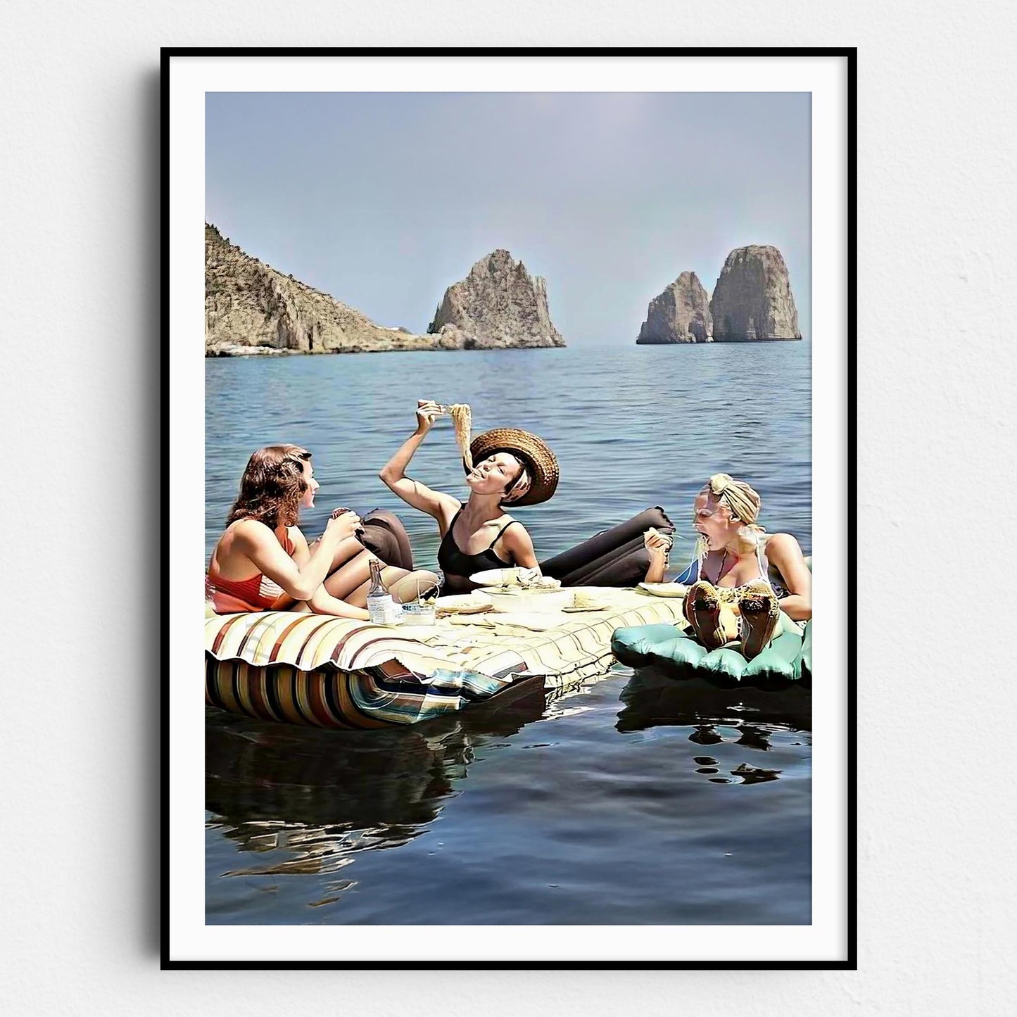 Floating Luncheon Three Women Eat Spaghetti on Lake of Capri 1939