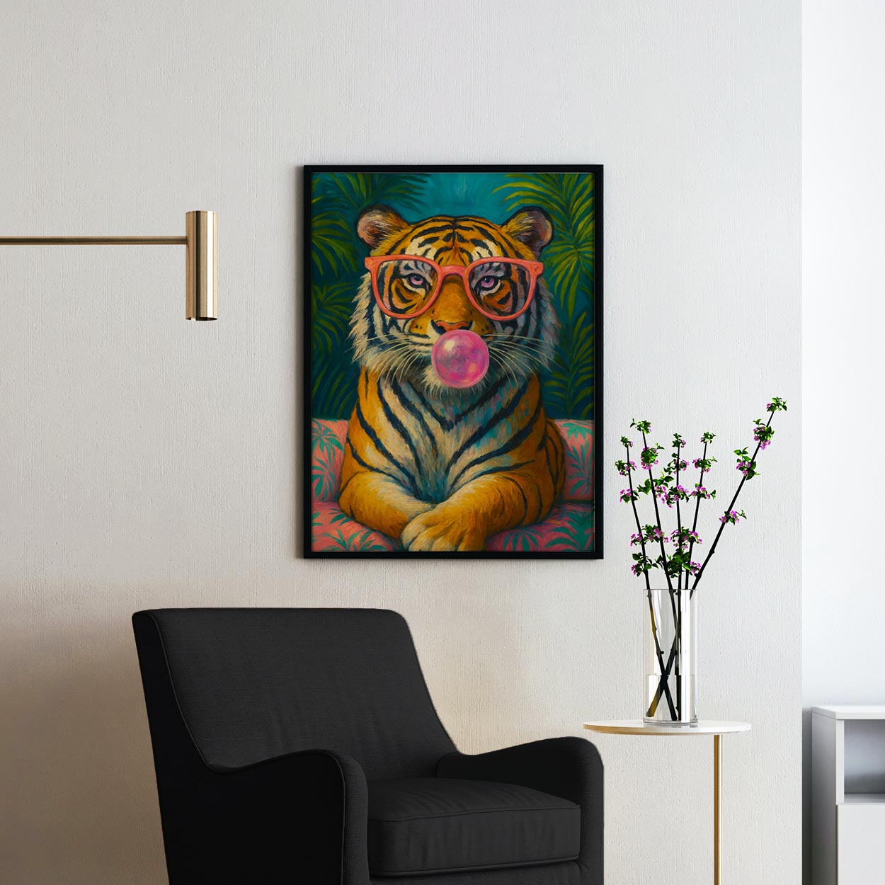 Tiger Pink Sunglasses Blowing Bubble Gum
