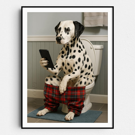 Dalmatian On The Phone On The Toilet
