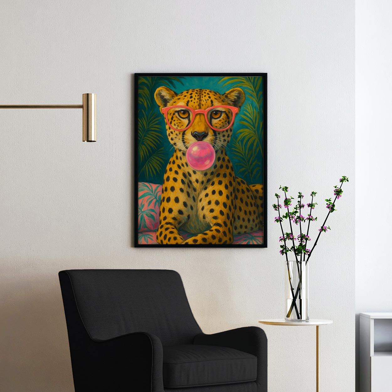 Cheetah Pink Sunglasses Blowing Bubble Gum