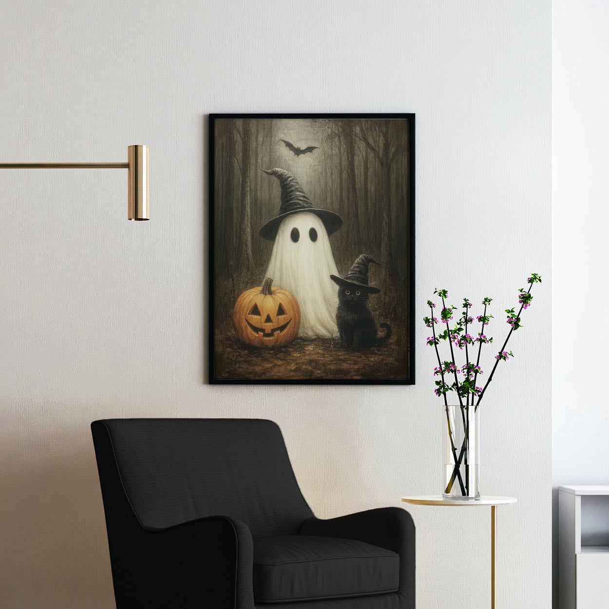 Ghost With A Pumpkin And Black Cat