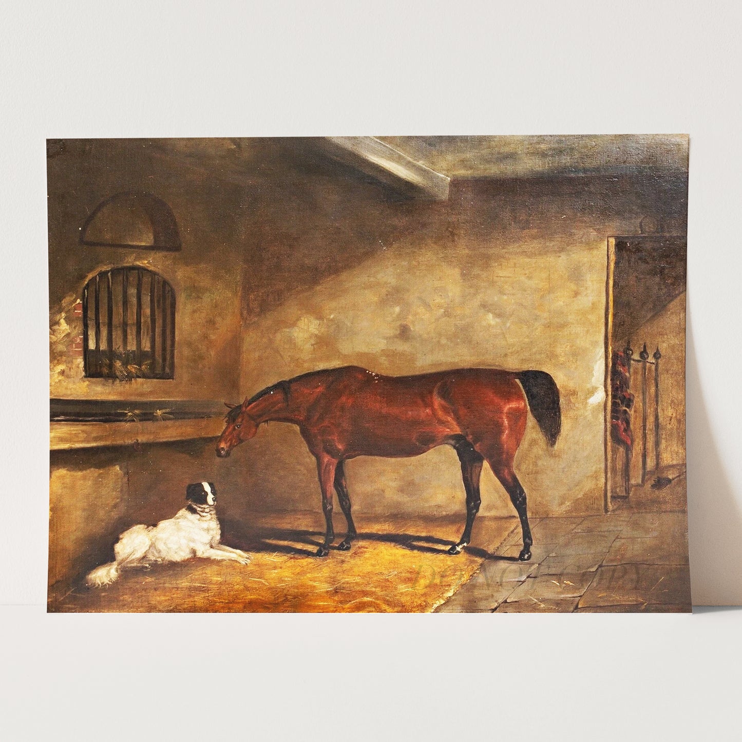 A Bay Horse and a Dog in a Stable by John Ferneley