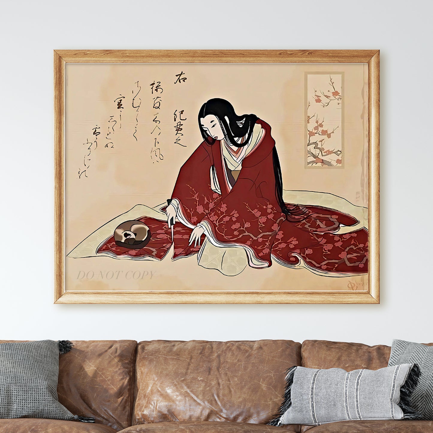 Japanese Woman Cutting Kimono With Cat