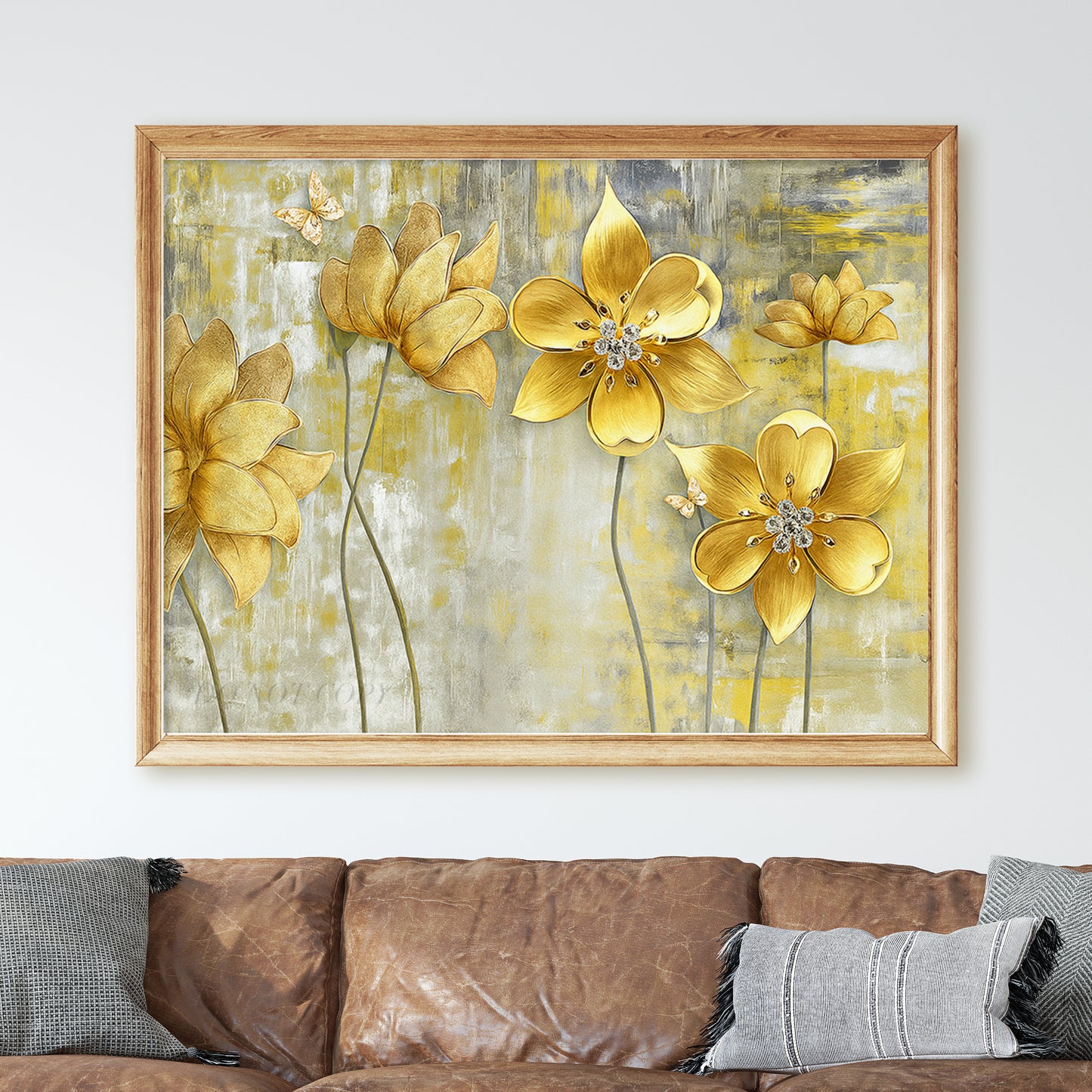 Golden Flowers With Butterflies