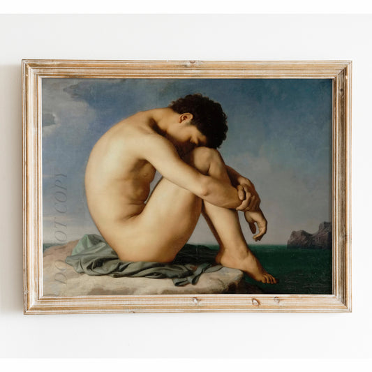 Study (Young Male Nude Seated Beside the Sea) by Hippolyte Flandrin