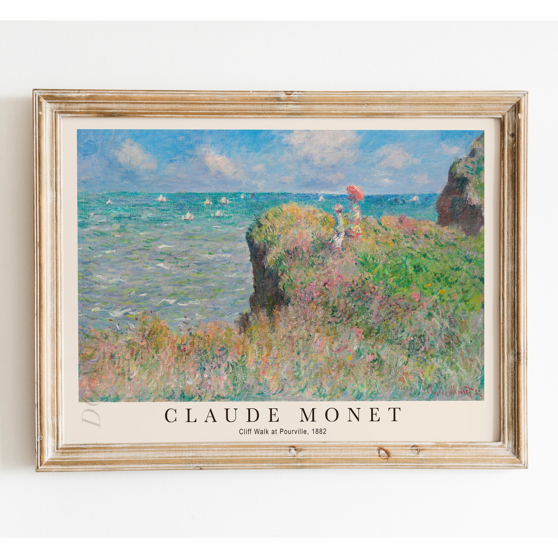 Claude Monet - Cliff Walk at Pourville - 24"x16" Natural Frame w/ white border