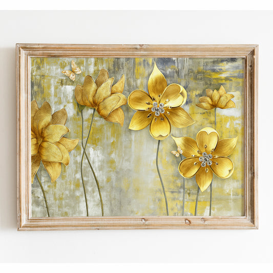 Golden Flowers With Butterflies