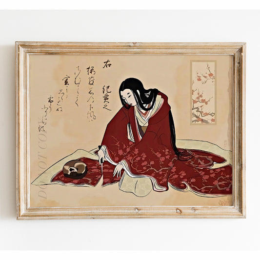 Japanese Woman Cutting Kimono With Cat