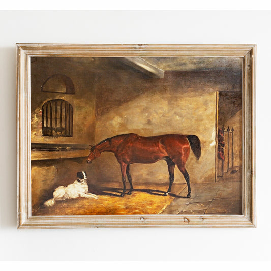 A Bay Horse and a Dog in a Stable by John Ferneley
