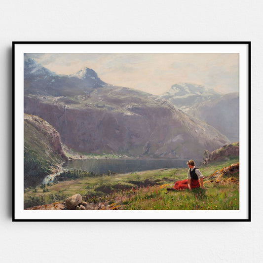 Young Girl in a Fjord Landscape by Hans Dahl