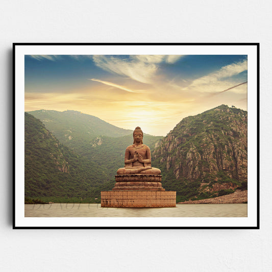 The Buddha In Lake With Mountains