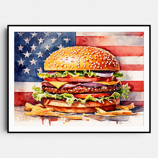 Patriotic Cheeseburger with American Flag