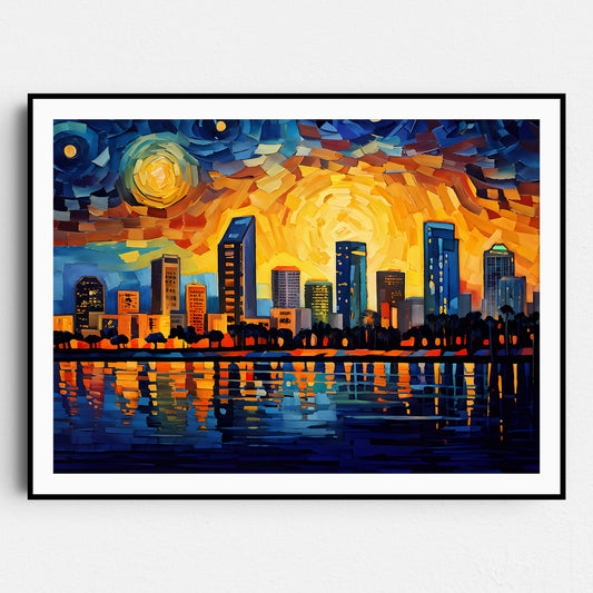 San Diego Skyline as Van Gogh Starry Night